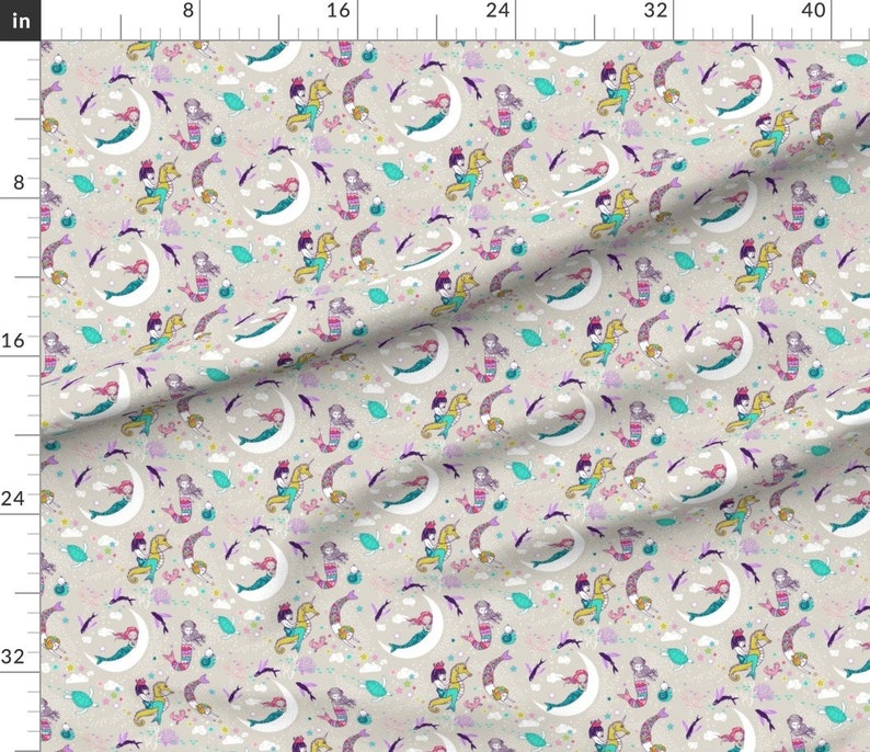 Mermaids Fabric Mermaid Lullaby Small Candy Custom Fabric By Nouveau Bohemian Mermaids Cotton Fabric by the Yard with Spoonflower image 3
