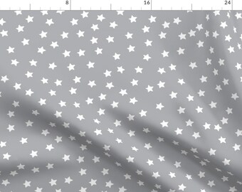 White Gray Stars Fabric - Twinkle White Stars Astrological On Gray By Bzbdesigner - White Cotton Fabric By The Yard With Spoonflower