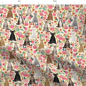 Devon Rex Fabric - Devon Rex Cat Breed Fabric Florals Pet Breed Cream By Petfriendly - Devon Rex Cotton Fabric By The Yard With Spoonflower
