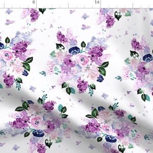 Lilac Fabric - Lilac Lavender Romance By Crystal Walen - Purple Watercolor Floral Rose Baby Girl Cotton Fabric By The Yard With Spoonflower