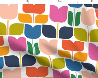 Retro Fabric - Bold Geometric Tulips by katerhees - Scandi Floral Colorful Tulips Geometric Scandinavian Fabric by the Yard by Spoonflower