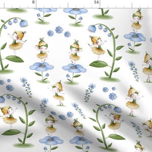 Fairy Fabric - Fairy By Gnoppoletta - Fairy Flowers Ballerina Blue Green White Nursery Decor Kids Cotton Fabric By The Yard With Spoonflower