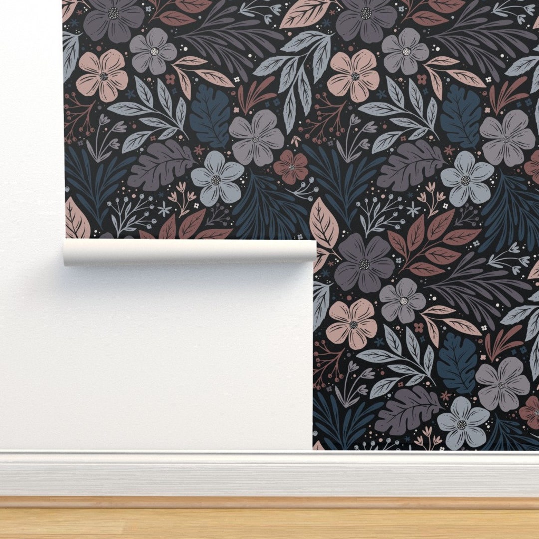 Moody Floral Wallpaper Dark and Moody Floral by - Etsy