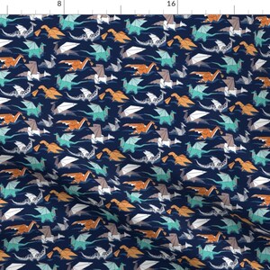 Origami Dragon Fabric - Fantastic Creatures By Selmacardoso - Orange Blue Navy Japanese Paper Cotton Fabric By The Yard With Spoonflower