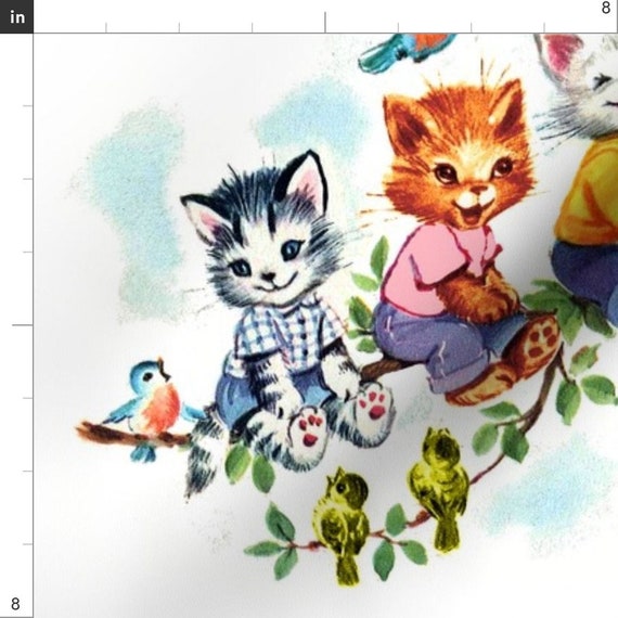 Cats Cute Cats Kittens Retro Cats Vintage Cats Spoonflower Fabric by the Yard 