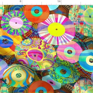 Trippy Vinyl Fabric - Psychedelic Disco  by chicca_besso - 1960s Hippie Vintage Disco 1970s Retro Fabric by the Yard by Spoonflower