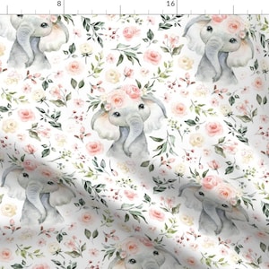 Baby Animals Fabric - Floral Elephant 6&quot; by karolina_papiez -  Elephant Floral Nursery Flower Crown Zoo Fabric by the Yard by Spoonflower