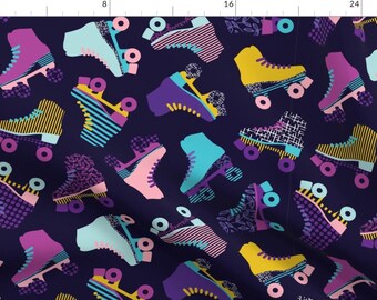Skates Fabric - Roller Disco Skates Ditsy by allieleigh - Roller Skate Skating Rink 1980s Retro Nostalgia Fabric by the Yard by Spoonflower
