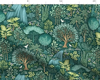 Emerald Forest Fabric - Emerald Eden By Catalinakim - Woodland Forrest Nursery Upholstery Decor Cotton Fabric By The Yard With Spoonflower