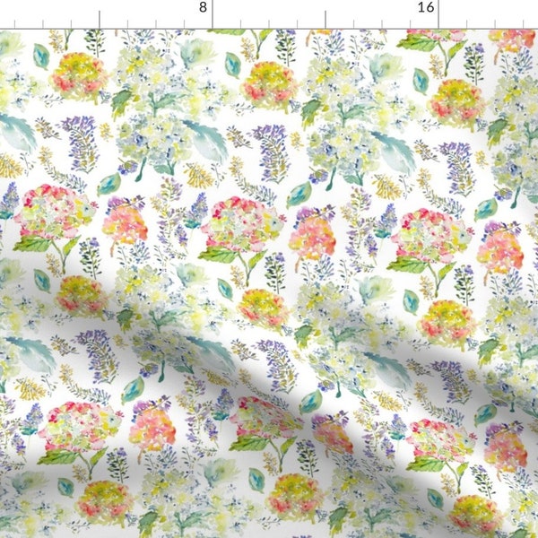 Hydrangea Fabric - Hydrangea Garden By Susan Magdangal - Delicate Vintage Watercolor Floral Cotton Fabric By The Yard With Spoonflower