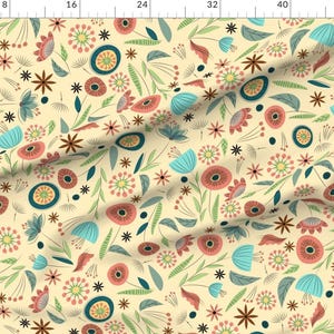 Floral Fabric - 1950'S Floral - Soft Cream By Sarah Treu - Fifties Retro Botanical Garden Vintage Cotton Fabric By The Yard With Spoonflower image 2