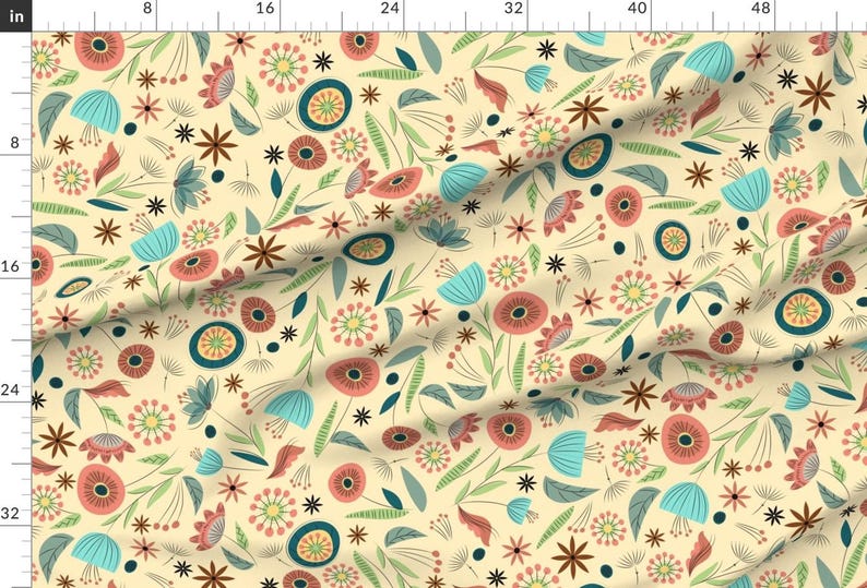 Floral Fabric - 1950'S Floral - Soft Cream By Sarah Treu - Fifties Retro Botanical Garden Vintage Cotton Fabric By The Yard With Spoonflower image 2