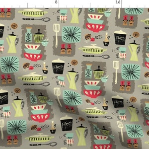 Vintage Kitchen Fabric - Kitchenette By Neryl - Mod Mid Century Retro Kitchen Cotton Fabric By The Yard With Spoonflower