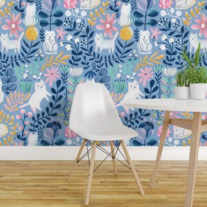 Floral Cats Wallpaper - Spring-Cats By Kostolom3000 - Blue Pink Kids Whimsical Kitten Removable Self Adhesive Wallpaper Roll by Spoonflower image 4