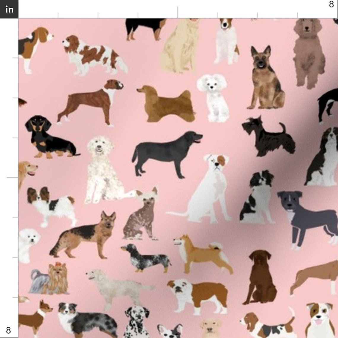 Dogs On Pink Fabric Dogs Pink Cute Breeds Fabric Design Etsy