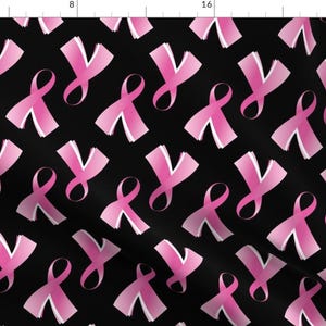 Breast Cancer Fabric - Breast Cancer Pink Ribbon On Black By Khaus - Breast Cancer Awareness Cotton Fabric By The Yard With Spoonflower