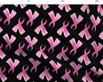 Breast Cancer Fabric - Breast Cancer Pink Ribbon On Black By Khaus - Breast Cancer Awareness Cotton Fabric By The Yard With Spoonflower