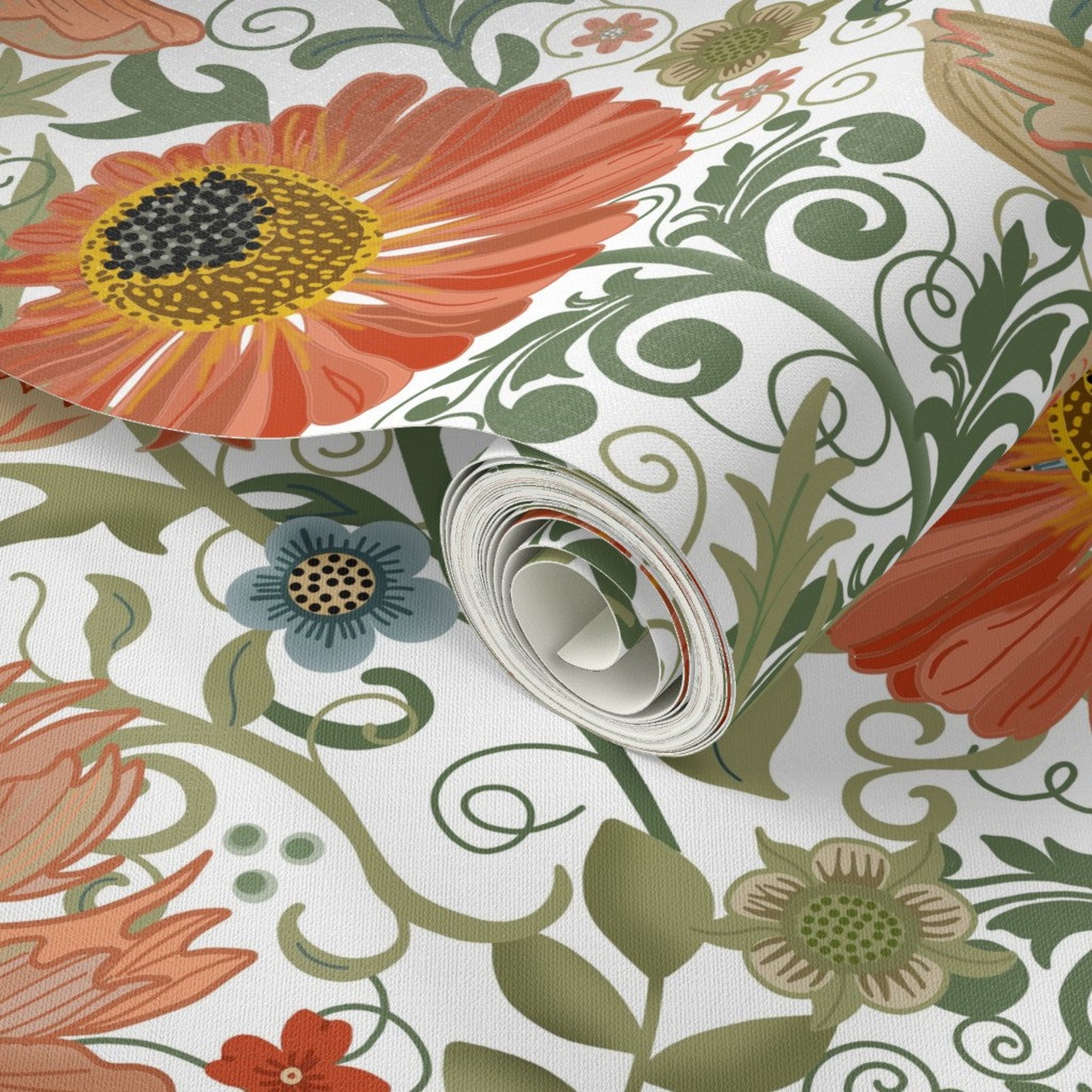 Victorian Style Floral Wallpaper Le Jardin Art Nouveau White Etsy