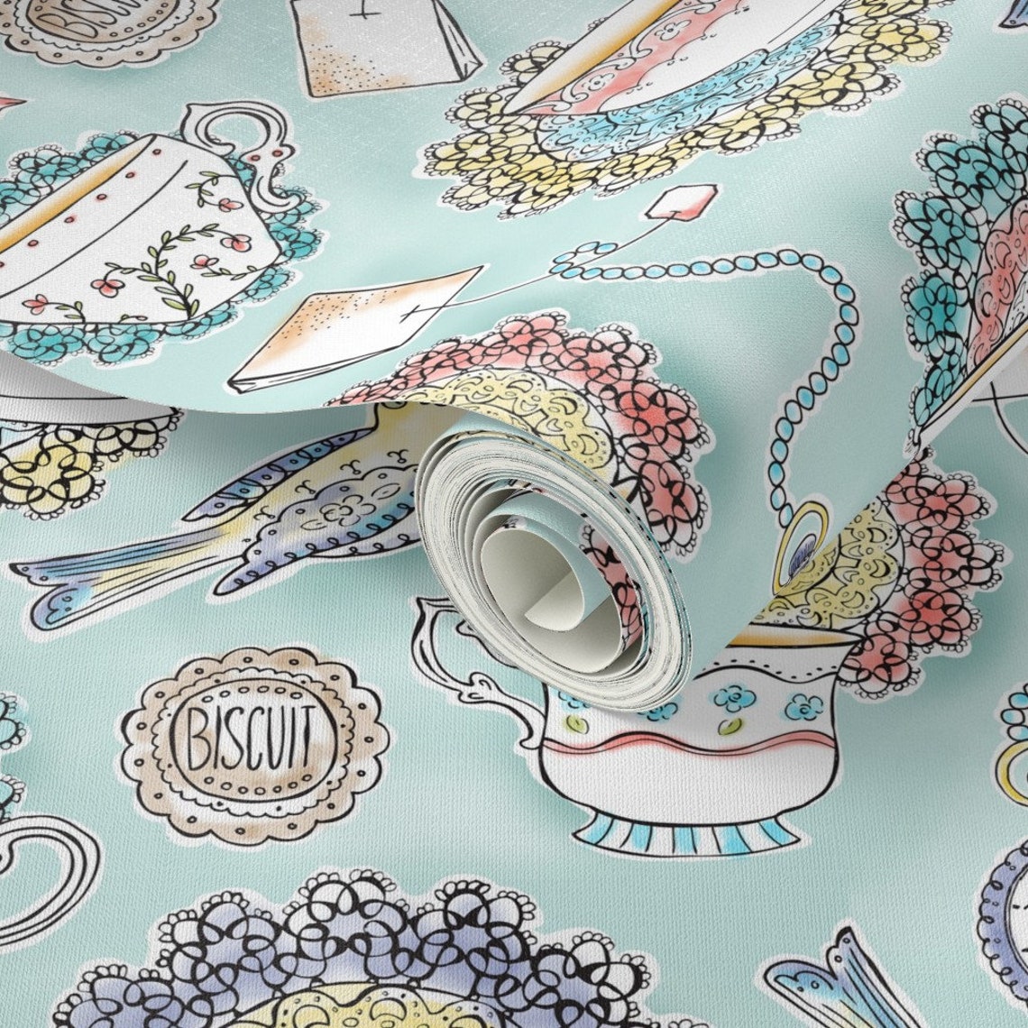 Tea Wallpaper Afternoon Tea Bird Watercolor Large by - Etsy
