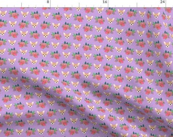 Purple Floral Chihuahua Fabric - Chihuhua Flowers Baby Girl Nursery Sweet Pet By Petfriendly - Cotton Fabric By The Yard With Spoonflower