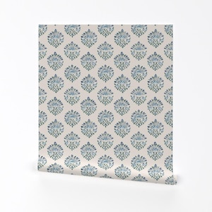 Periwinkle Removable Peel and Stick Wallpaper - Cornflower Block Print Jaipur - Wall Art Wall Decor - Handblock Medallion by whitneyenglish