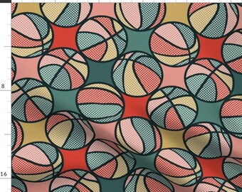 Abstract Sporty Fabric - Retro Basketball by marketa_stengl - Grunge Basketball Pastel Geometric Game Ball Fabric by the Yard by Spoonflower