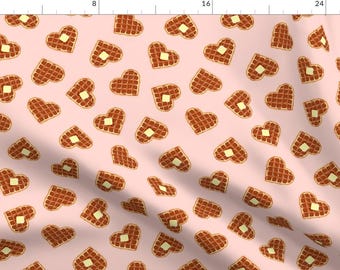 Heart Shaped Waffles Fabric - Heart Waffle - Pink - Lad19 By Littlearrowdesign - Valentine's Food Cotton Fabric By The Yard With Spoonflower