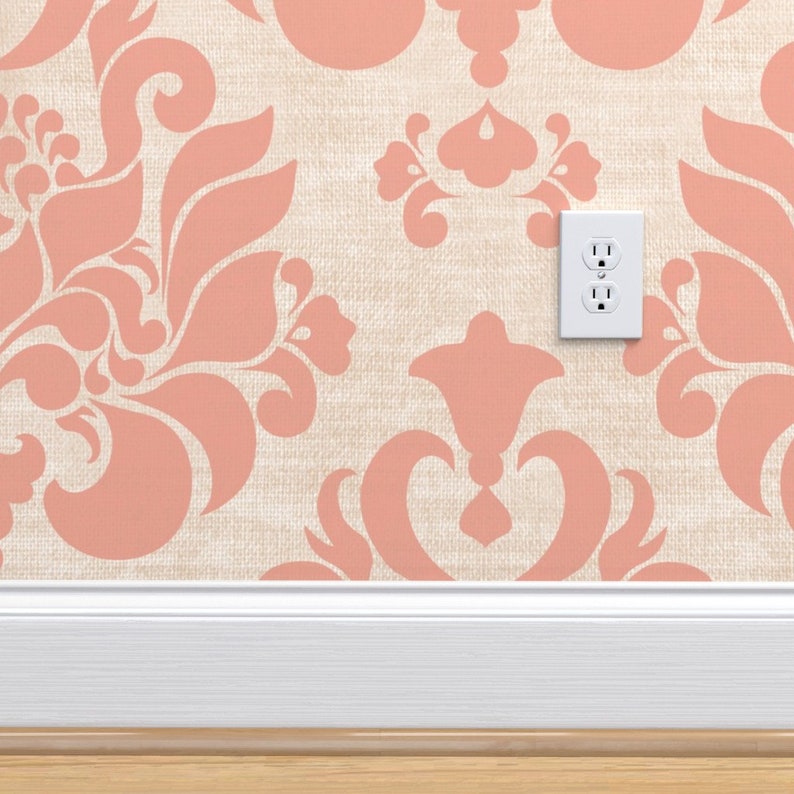 Damask Wallpaper Victorian Pink Damask By Mintedtulip Etsy