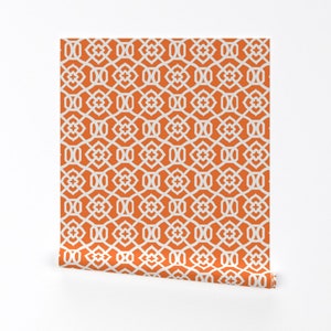 Trellis Wallpaper - Moroccan Orange White By Creativeworksstudios - Custom Printed Removable Self Adhesive Wallpaper Roll by Spoonflower