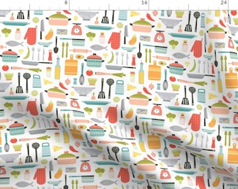 Kitchenware Cooking Fabric - I Love Cooking by ester_muxune - Pot Pan Knife Spatula Oven Mitt Grater Fabric by the Yard by Spoonflower