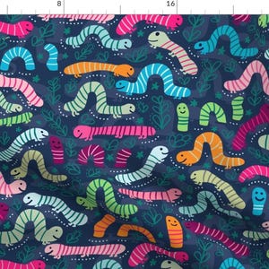 Inch Worms Fabric - Creative Inchi Worms By Creativeinchi - Teal Blue Pink Worms Insects Earth Cotton Fabric By The Yard With Spoonflower