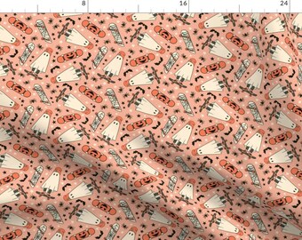Skateboard Fabric - Halloween Skater Ghosts by camilaprints - Skate Park Retro Novelty Spooky Pumpkin Bats Fabric by the Yard by Spoonflower