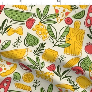 Pizza Food Ingredients Fabric - Pizza And Pasta By Adehoidar - Pizza Food Cute Italian Food Cotton Fabric By The Yard With Spoonflower