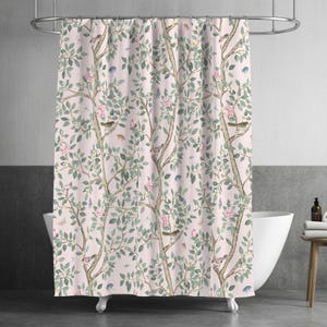 Tela de satén extra ancha estilo chinoiserie, estampado floral vintage rosa, tela botánica de pradera cortada a medida, rosa pálido, Elsie's Garden de danika_herrick imagen 5