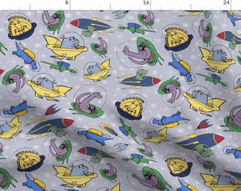 Dino Alien Fabric - Dinosaurs...In Space! By Wheatiebee - UFO Dinosaur Space Children's Baby Boy Cotton Fabric By The Yard With Spoonflower