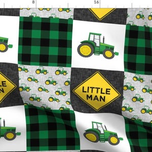 Tractor Fabric - Little Man By Littlearrowdesign - Tractor Green Black Whole-cloth Cheater Quilt Cotton Fabric By The Yard With Spoonflower