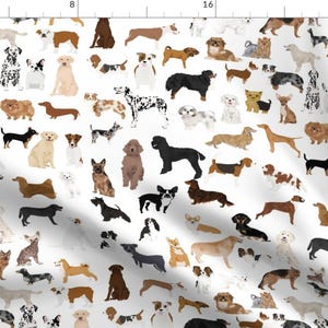 Small Scale Dog Breed Fabric - Dog Breeds on White By Petfriend - Watercolor Dog Show Rescue Dogs Cotton Fabric by the Yard with Spoonflower