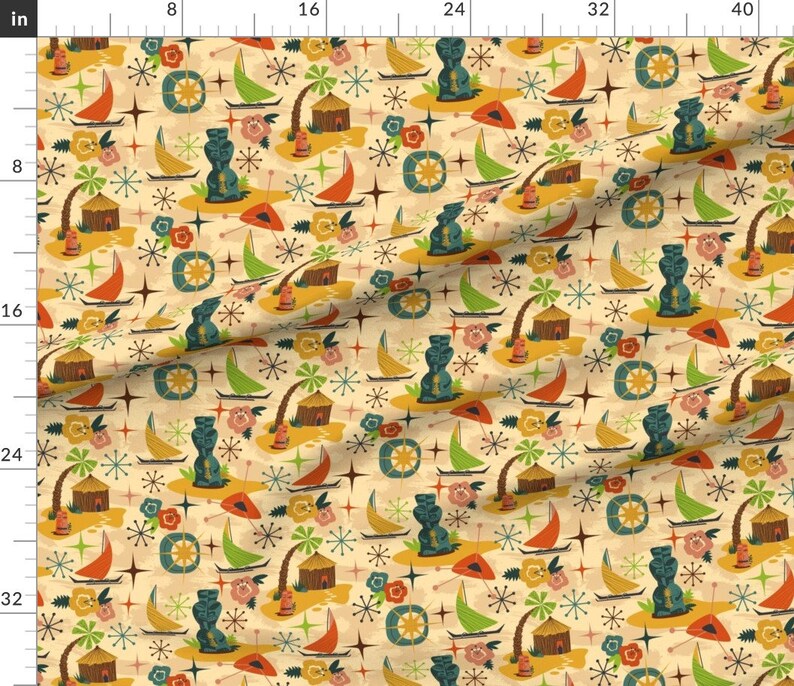 Tiki Statue Fabric Mid Mod Tiki // Midcentury Modern Tiki Etsy