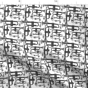 Trumpet Fabric - Trumpet By Jaydesign - Trumpet Musical Instrument Black White Home Decor Cotton Fabric By The Yard With Spoonflower