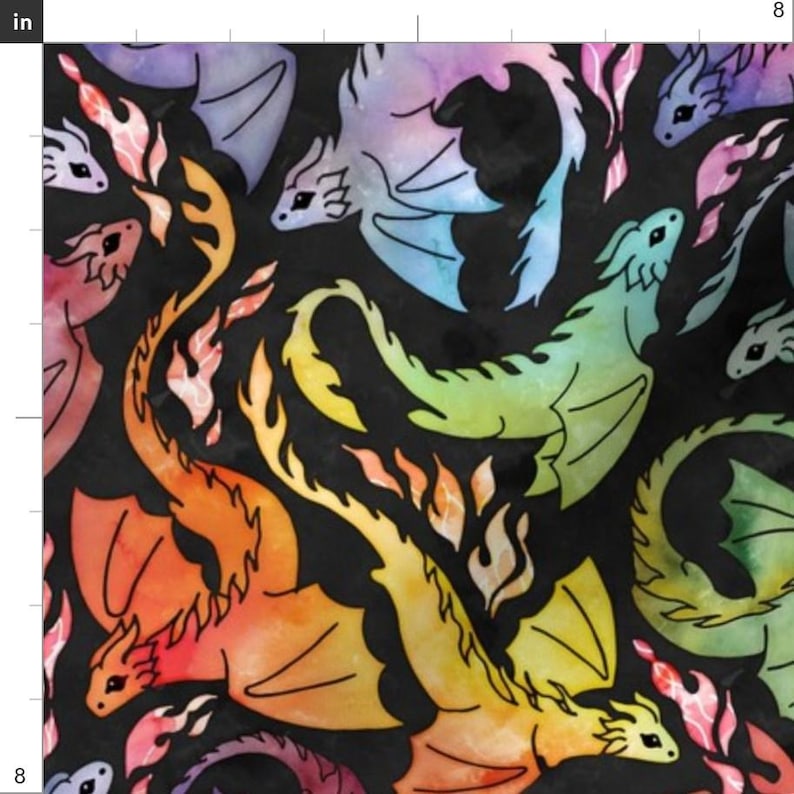 Small Dragons Fabric - Dragon Fire Dark by adenaj - Rainbow Fantasy Watercolor Fairy Tale Mythical Fabric by the Yard by Spoonflower image 3