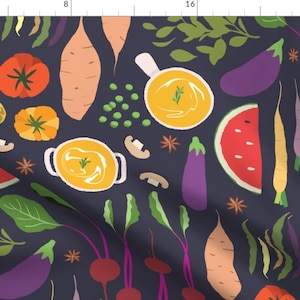 Farm Fabric - Trip To Farmer&#39;s Market By Enariyoshi - Farmers Market Eggplant Watermelon Fruit Cotton Fabric By The Yard With Spoonflower