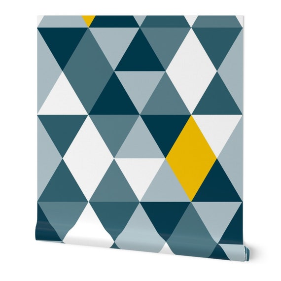 Removable Water-Activated Wallpaper Geometric Geo Retro Vintage Green Yellow