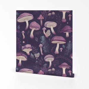 Enchanted Purple Mushrooms Removable Peel and Stick Wallpaper -  Fungus Woodland - Wall Art Wall Decor - Fairy Ring by foolsgoldworkshop