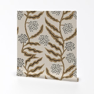 Floral Stripe Removable Peel and Stick Wallpaper - Khaki Beige Boho Floral Vine - Wall Art Wall Decor - Flowering Vine by holli_zollinger