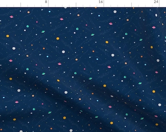 Ditsy Space Fabric - Space Pattern by stolenpencil - Science Galaxy Cosmos Planets Universe Education Blue Fabric by the Yard by Spoonflower