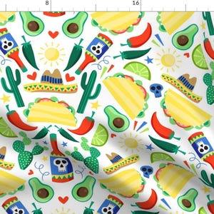 Taco And Burritos Fabric - Veggie Tacos B-01 By Laura May Designs - Mexican Food Print Cactus Cotton Fabric By The Yard With Spoonflower