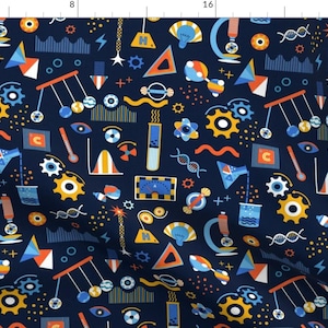 Science Vibes Fabric - Mod Science by kylielouise - Blue Physics Chemistry Atomic Biology Laboratory Retro Fabric by the Yard by Spoonflower