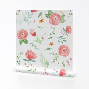 Happy Floral Wallpaper - Peach Happy Floral By Pacemadedesigns - Peach Custom Printed Removable Self Adhesive Wallpaper Roll by Spoonflower