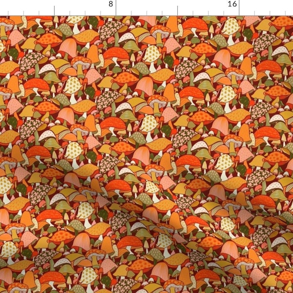 Mushrooms Fabric - Shroom Room Small Scale By Dacha Dreamland - Mushrooms Groovy 1970s Vintage Cotton Fabric By The Yard With Spoonflower