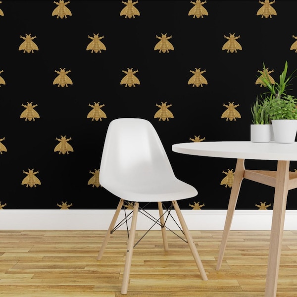 Napoleon Bees Wallpaper - Napoleonic Bees Black By Peacoquettedesigns - Custom Printed Removable Self Adhesive Wallpaper Roll by Spoonflower